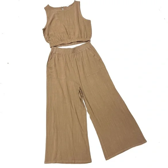 Linin blend Women's Beige set - Picture 2 of 11